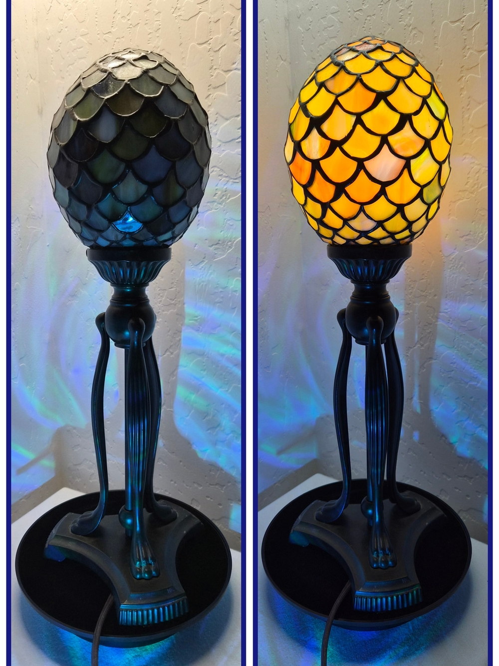 ✨ RARE Vintage Tiffany-Style Leaded Stained Glass "Dragon Egg" Accent Lamp ✨*EVC